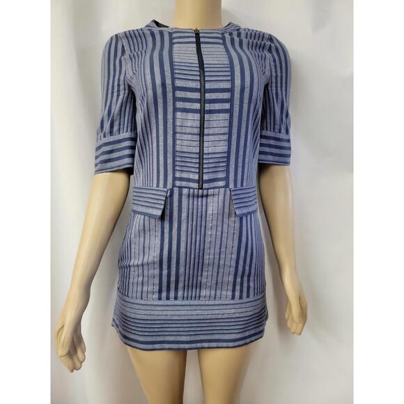 BCBGMaxAzria Tonal Canyon Short Sleeve Stripe Tunic Shift Dress Blue XXS NEW  #H - Picture 2 of 12